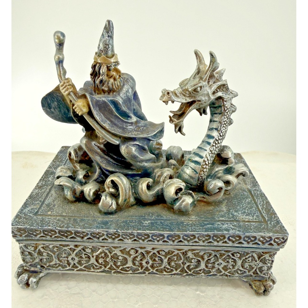 Vintage Vandor the Wizard Keepsake Box Pewter Color 4 1/2 X 6 X 4 Inches